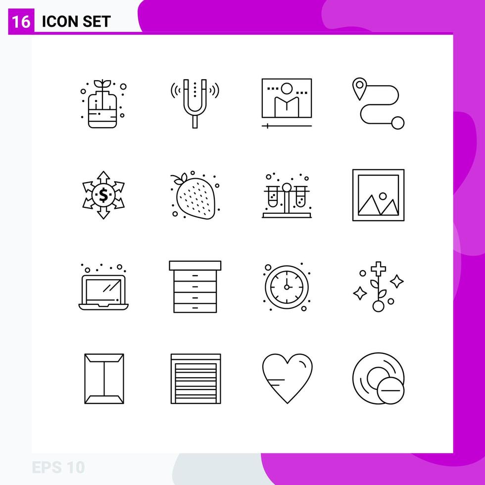 16 iconos creativos signos y símbolos modernos de la ruta de referencia del dólar de flecha reproductor multimedia elementos de diseño vectorial editables vector