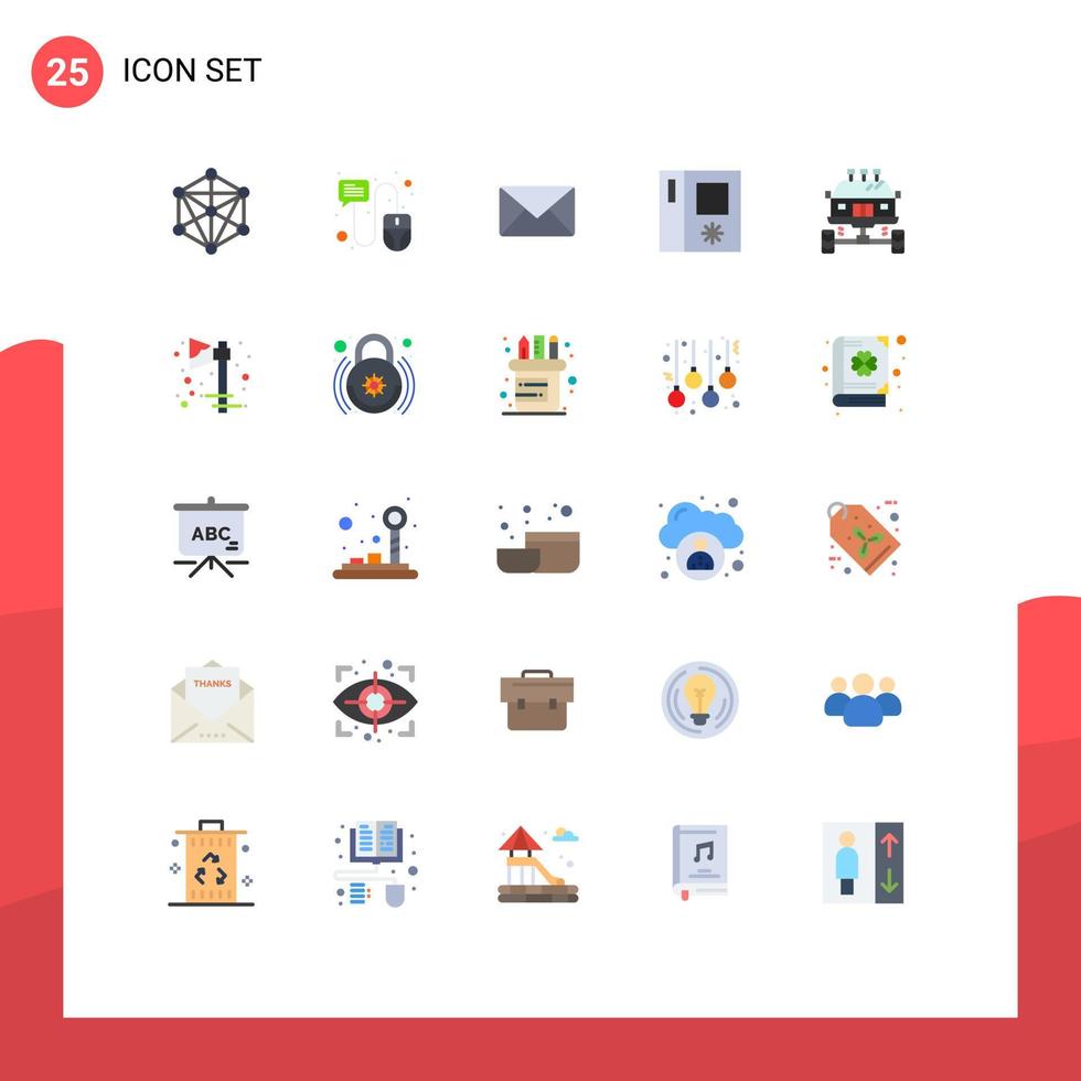 grupo de símbolos de iconos universales de 25 colores planos modernos de elementos de diseño de vectores editables de nevera de correo electrónico de coche uno al lado del otro