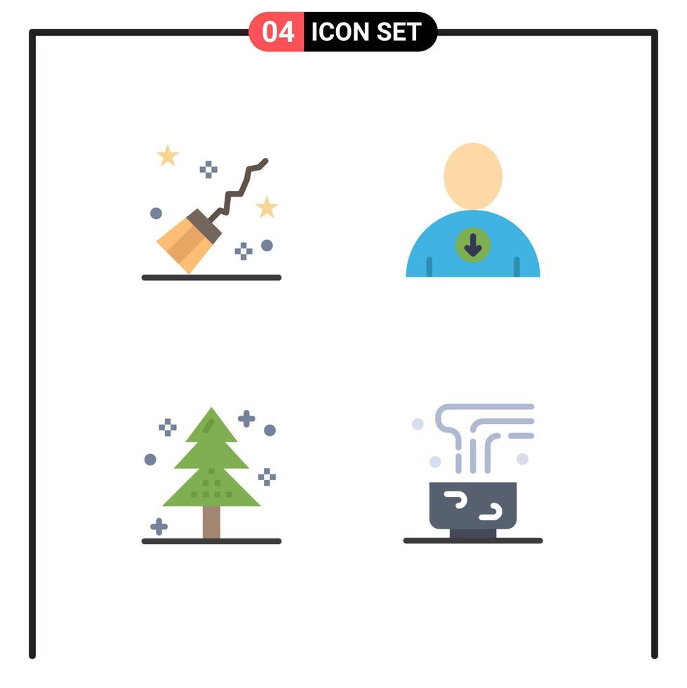 4 User Interface Flat Icon Pack of modern Signs and Symbols of broom event witchcraft user tree Editable Vector Design Elements