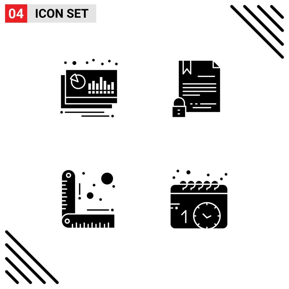 Set of 4 Modern UI Icons Symbols Signs for accounting internet financier contract measure Editable Vector Design Elements