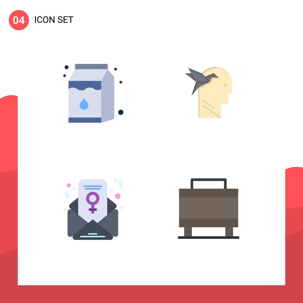 Group of 4 Modern Flat Icons Set for milk email imagination form brian suitcase Editable Vector Design Elements