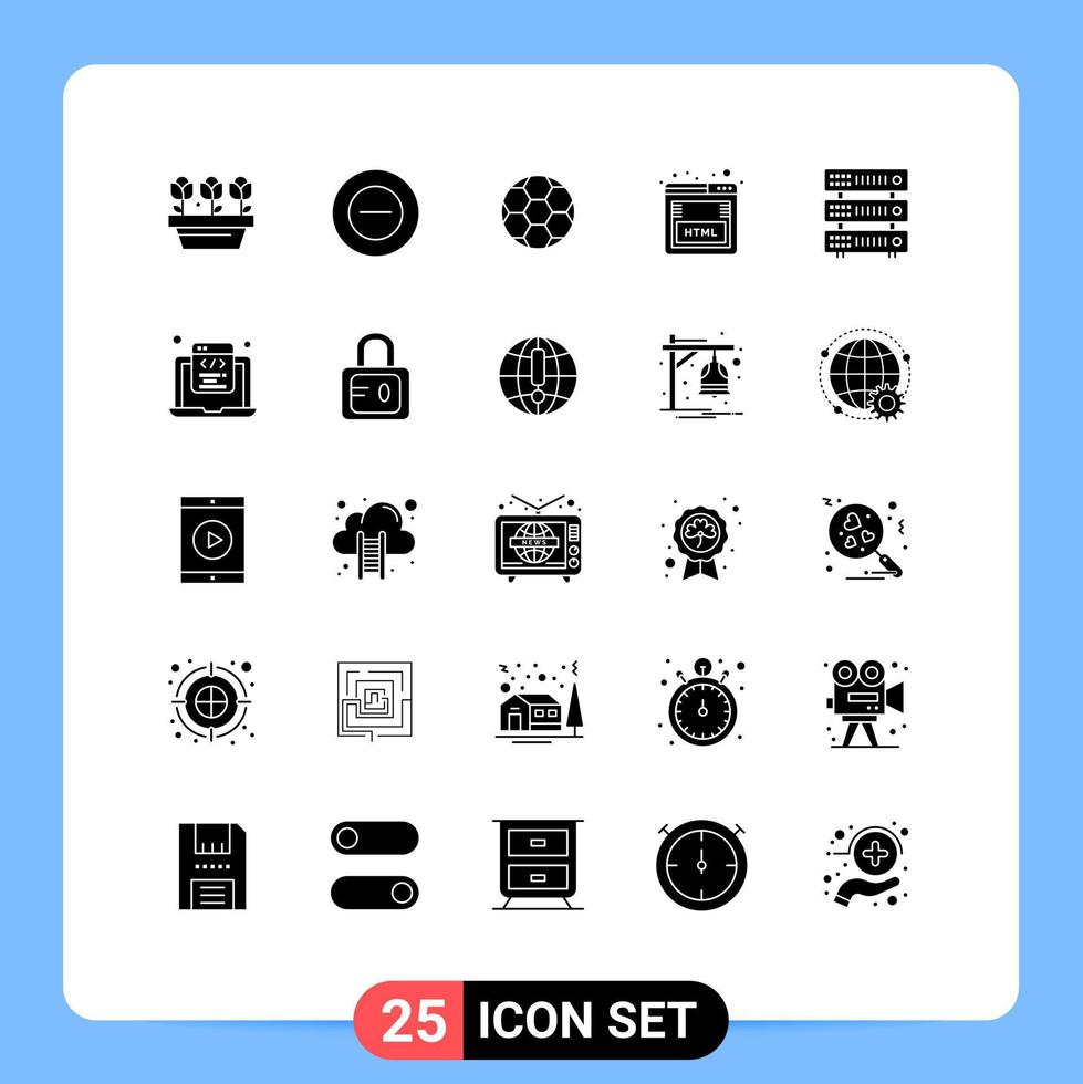 25 Creative Icons Modern Signs and Symbols of server database football marketing html Editable Vector Design Elements