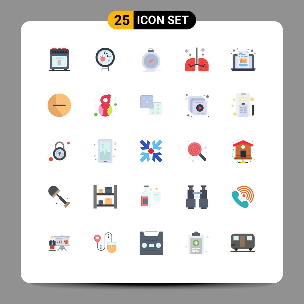 Pictogram Set of 25 Simple Flat Colors of medicine lungs compass hospital location Editable Vector Design Elements