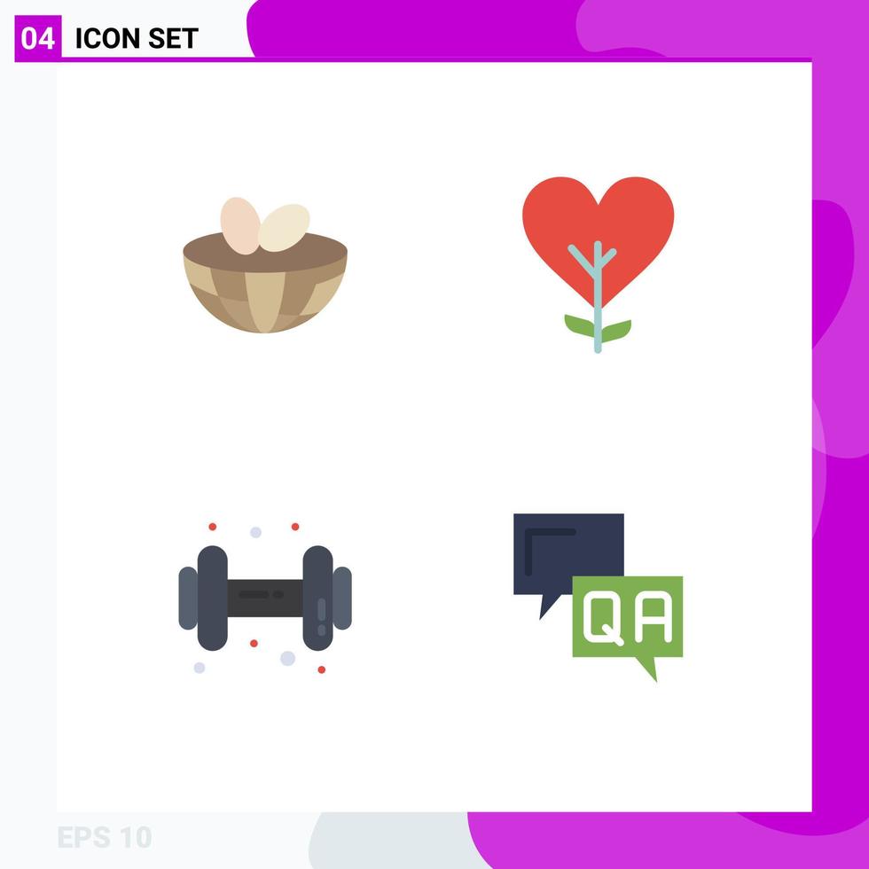 Modern Set of 4 Flat Icons Pictograph of eggs gym spring like dumbell Editable Vector Design Elements