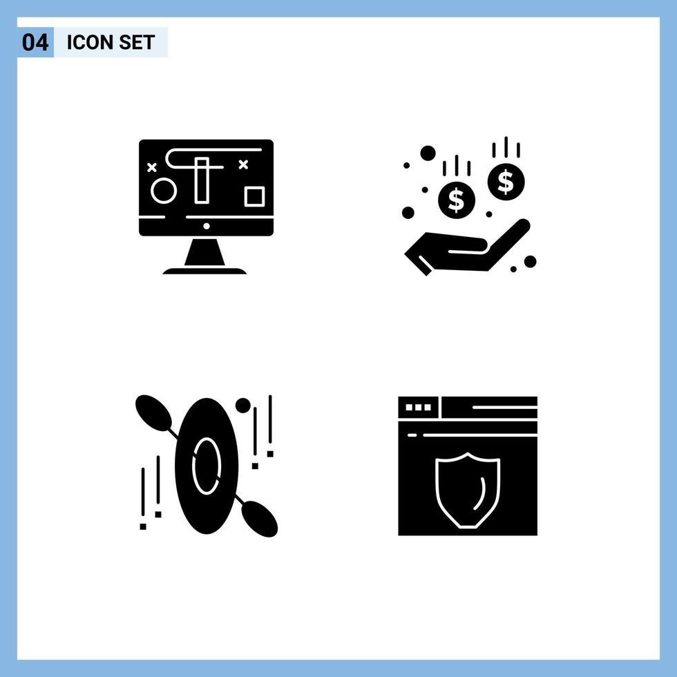 Group of 4 Solid Glyphs Signs and Symbols for computer travel graphics money security Editable Vector Design Elements