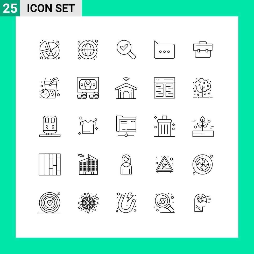 Mobile Interface Line Set of 25 Pictograms of portfolio briefcase find bag chat Editable Vector Design Elements