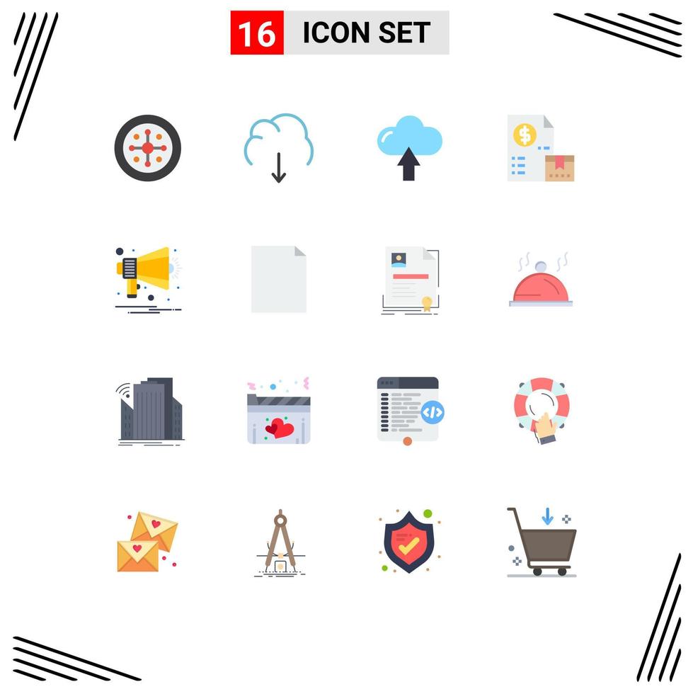 16 Universal Flat Colors Set for Web and Mobile Applications payment market server invoice upload Editable Pack of Creative Vector Design Elements