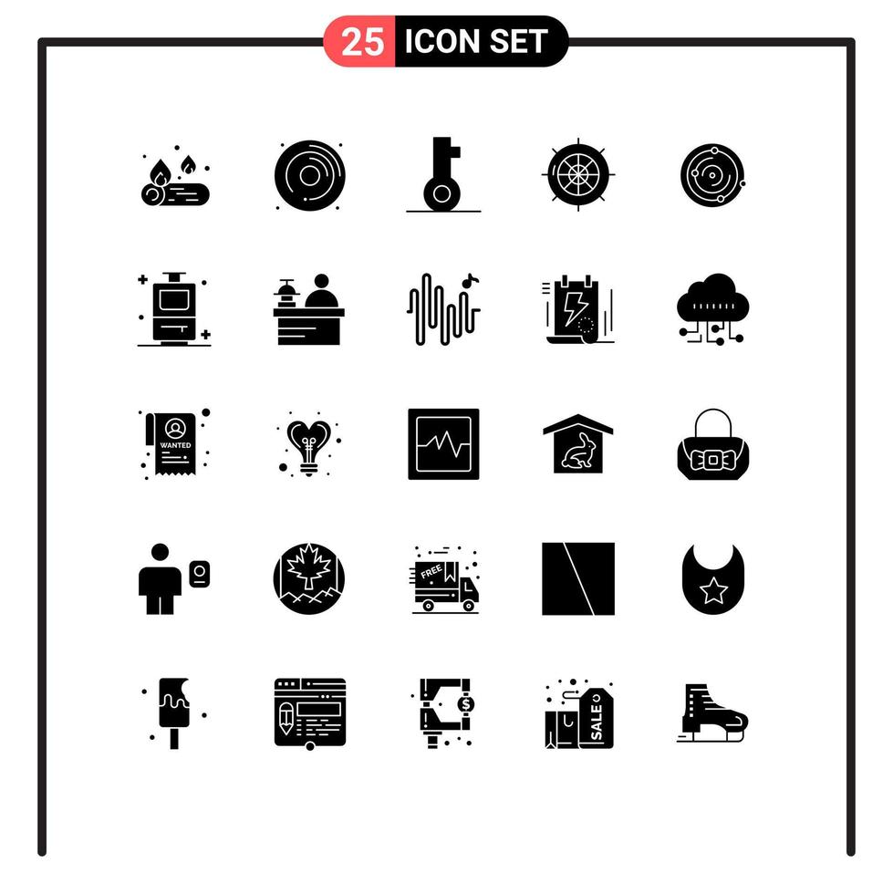 Pack of 25 Modern Solid Glyphs Signs and Symbols for Web Print Media such as univers travel lock ship navigation Editable Vector Design Elements