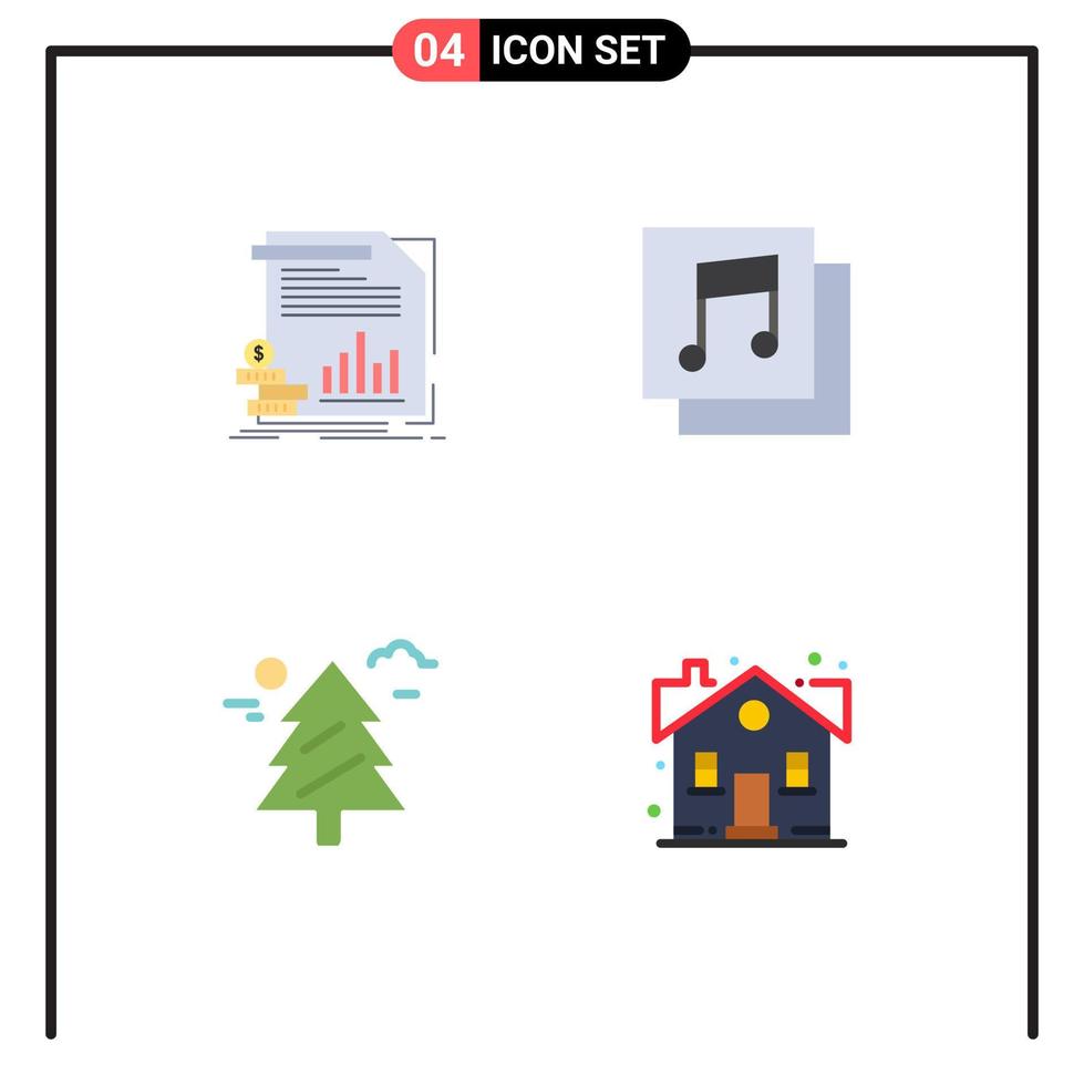 conjunto moderno de 4 iconos y símbolos planos, como elementos de diseño de vectores editables de medios de información de árboles económicos de Canadá