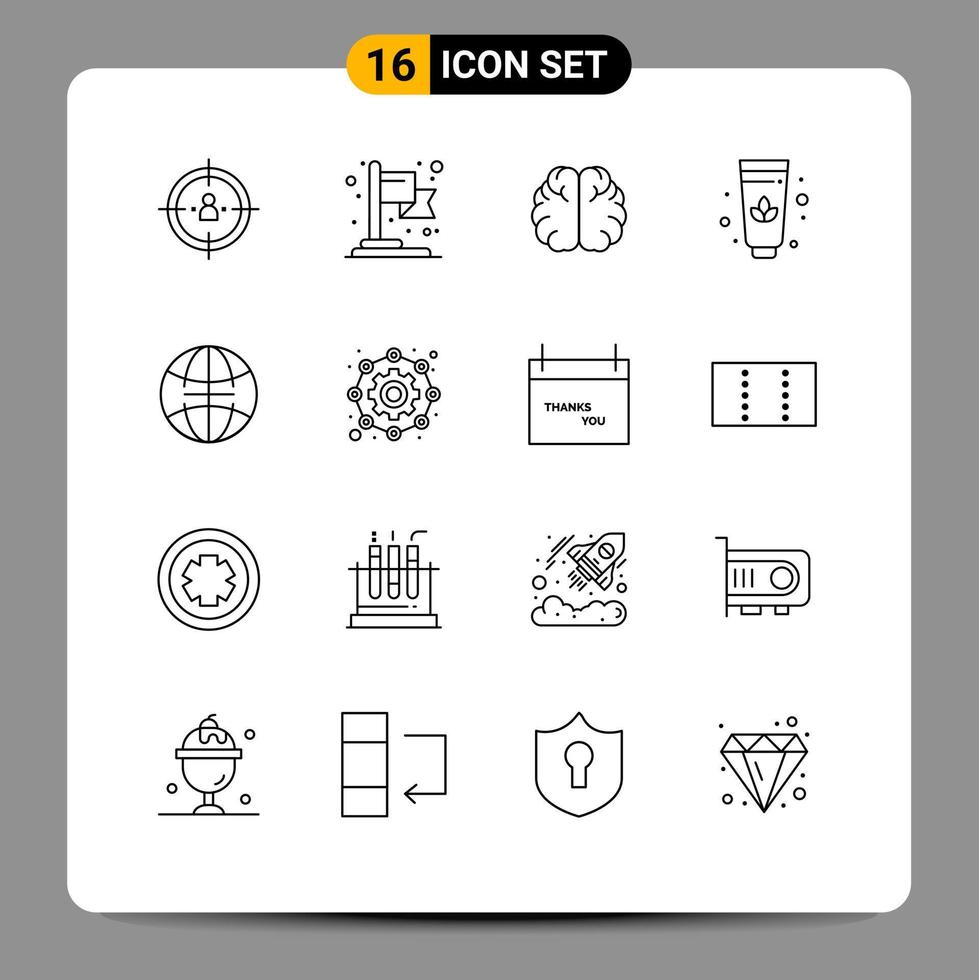 Set of 16 Commercial Outlines pack for affiliate globe brain global lotus Editable Vector Design Elements