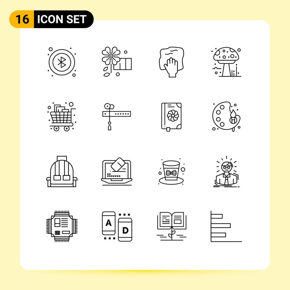 16 Outline concept for Websites Mobile and Apps groceries cart housework poison autumn Editable Vector Design Elements