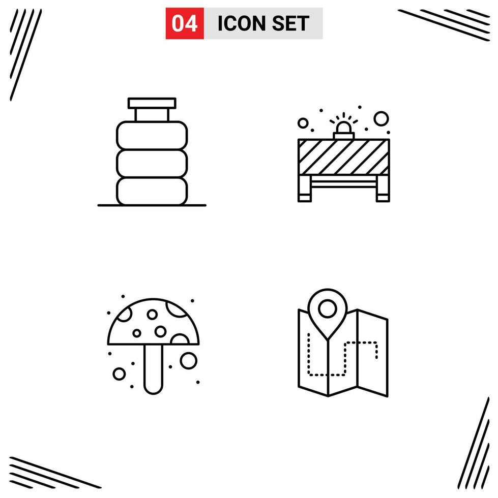 Line Pack of 4 Universal Symbols of bottle food drink notice mushroom Editable Vector Design Elements