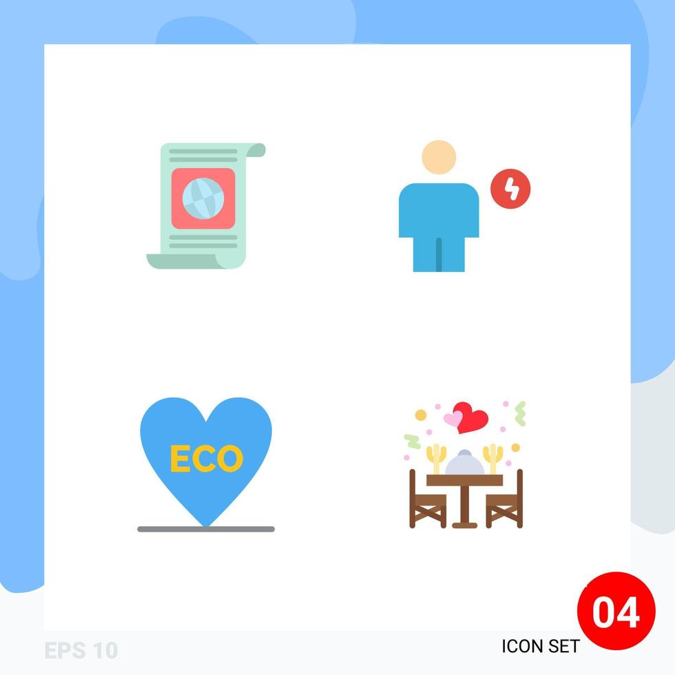 Mobile Interface Flat Icon Set of 4 Pictograms of goal human world body heart Editable Vector Design Elements
