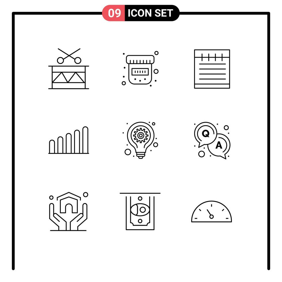 Pack of 9 creative Outlines of question seo gear study education lamp bulb Editable Vector Design Elements