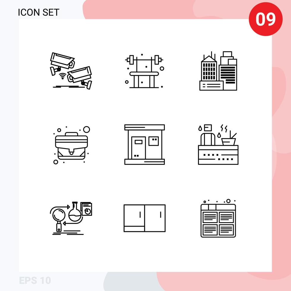 Set of 9 Commercial Outlines pack for hot office gym case work Editable Vector Design Elements