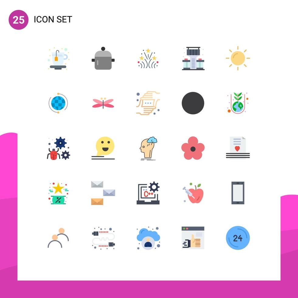paquete de 25 signos y símbolos modernos de colores planos para medios de impresión web, como elementos de diseño de vectores editables de la ciudad de barra de fuego de día soleado