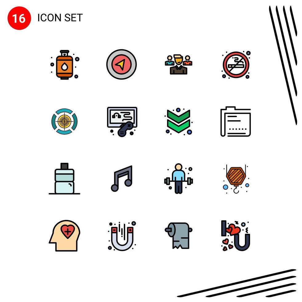 16 Flat Color Filled Line concept for Websites Mobile and Apps dollar focus manager dart smoking Editable Creative Vector Design Elements