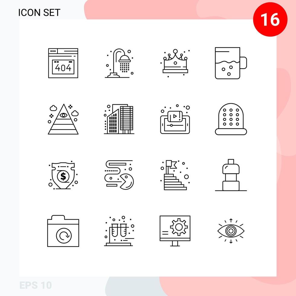 16 Outline concept for Websites Mobile and Apps buildings pyramid jewelry illuminati mug Editable Vector Design Elements