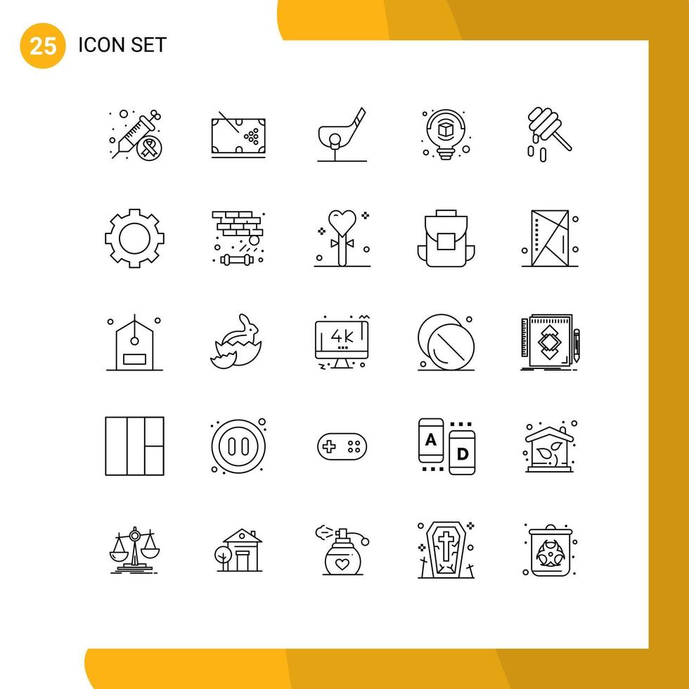 25 User Interface Line Pack of modern Signs and Symbols of bee design play bulb golf Editable Vector Design Elements