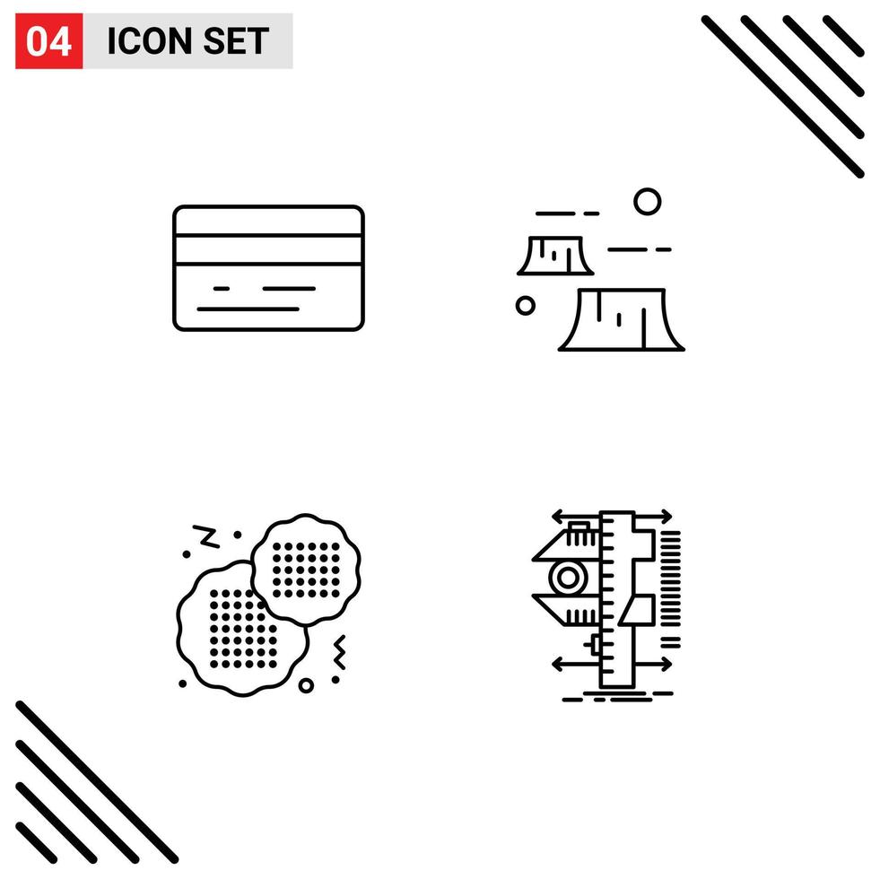 Mobile Interface Line Set of 4 Pictograms of back food factory destruction measure Editable Vector Design Elements