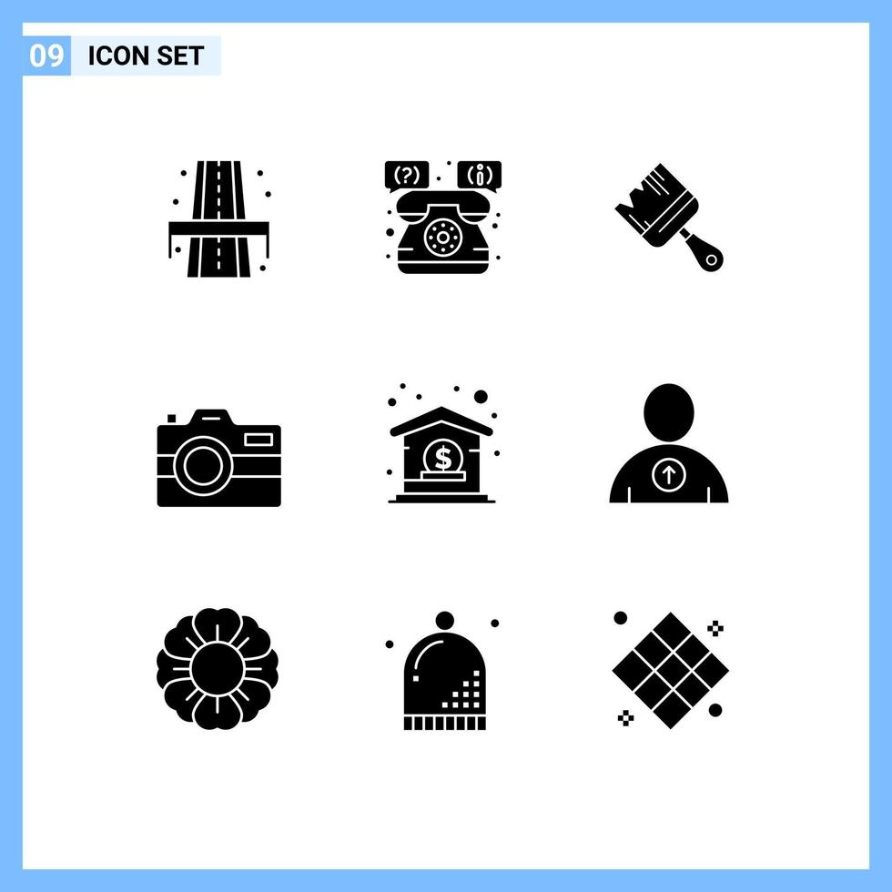 Pictogram Set of 9 Simple Solid Glyphs of business technology brush photography camera Editable Vector Design Elements