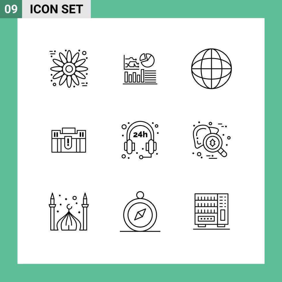 9 Outline concept for Websites Mobile and Apps support travel location suitcase holding Editable Vector Design Elements