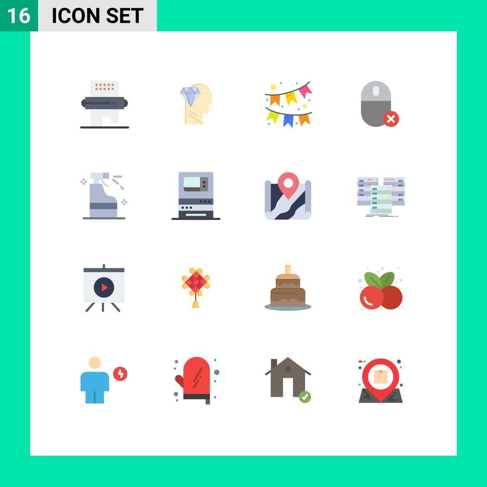 Set of 16 Vector Flat Colors on Grid for spray hardware head gadget computers Editable Pack of Creative Vector Design Elements