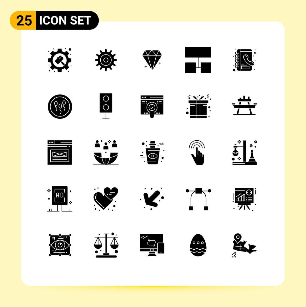 Mobile Interface Solid Glyph Set of 25 Pictograms of biochemistry contacts ecommerce book sitemap Editable Vector Design Elements