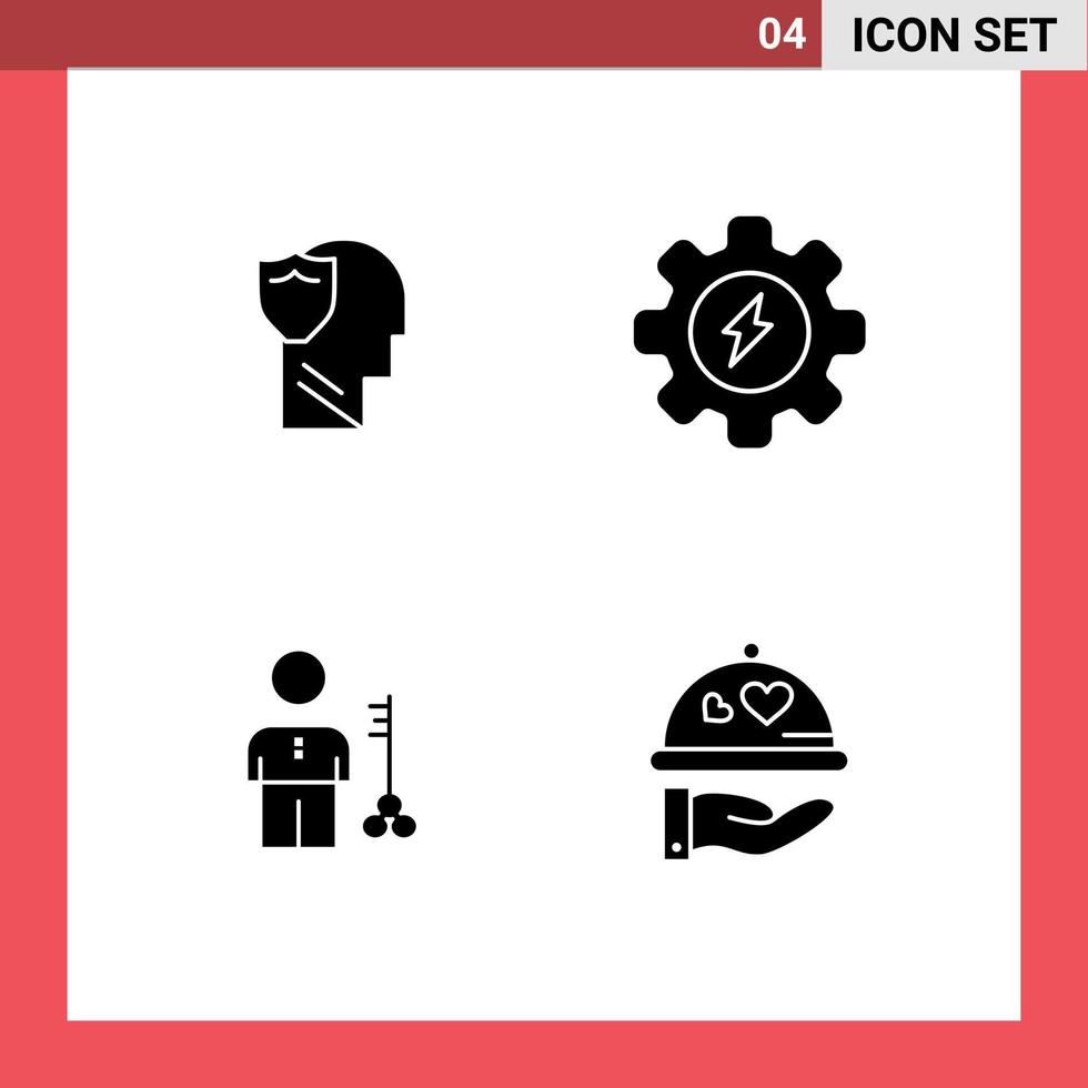 Group of 4 Modern Solid Glyphs Set for shield key user gear man Editable Vector Design Elements