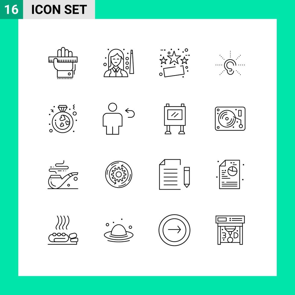 Mobile Interface Outline Set of 16 Pictograms of hearing ear snooker awareness percentage Editable Vector Design Elements