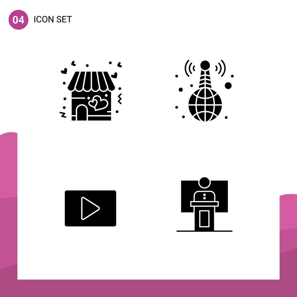 Pictogram Set of Simple Solid Glyphs of love paly valentine live player Editable Vector Design Elements