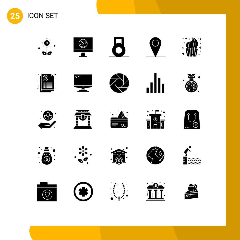 User Interface Pack of 25 Basic Solid Glyphs of day cake internet bakery map Editable Vector Design Elements