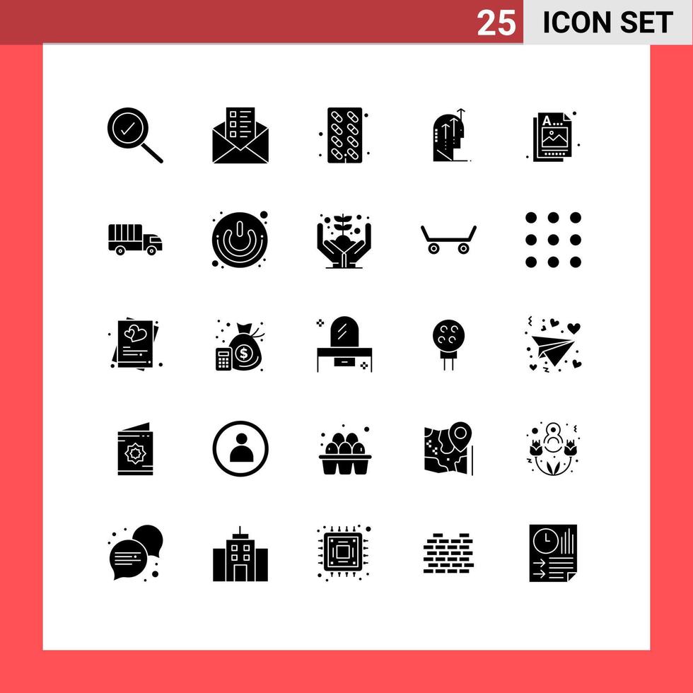 Universal Icon Symbols Group of 25 Modern Solid Glyphs of idea designer pills mind human Editable Vector Design Elements