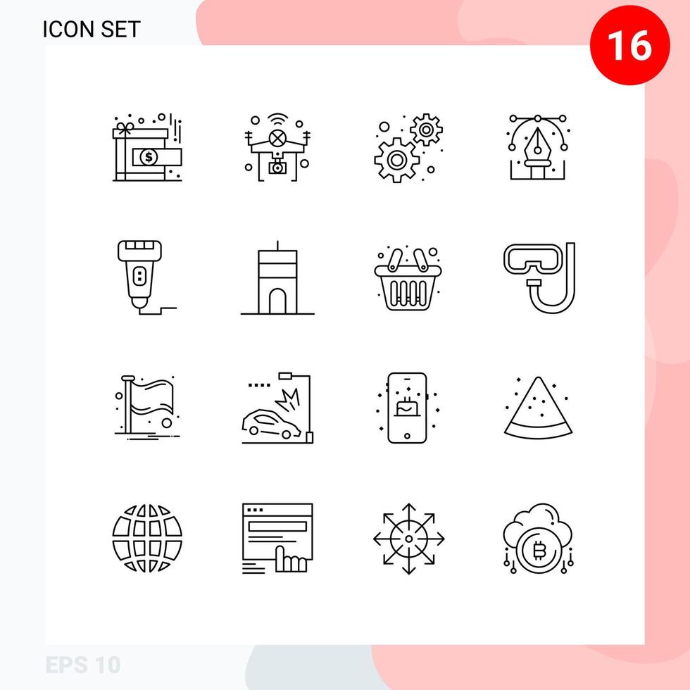 Editable Vector Line Pack of 16 Simple Outlines of cashless graphic wifi drawing creative Editable Vector Design Elements