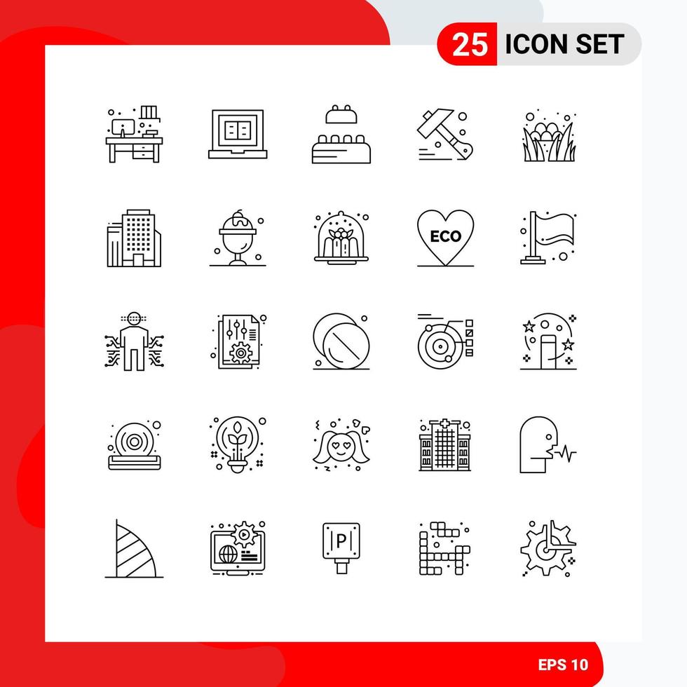 grupo de símbolos de iconos universales de 25 líneas modernas de elementos de diseño de vectores editables de herramienta de hierba de constructor de vacaciones de oficina