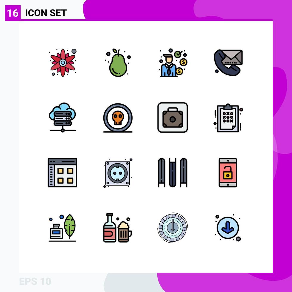 16 Flat Color Filled Line concept for Websites Mobile and Apps database communication businessman message call Editable Creative Vector Design Elements