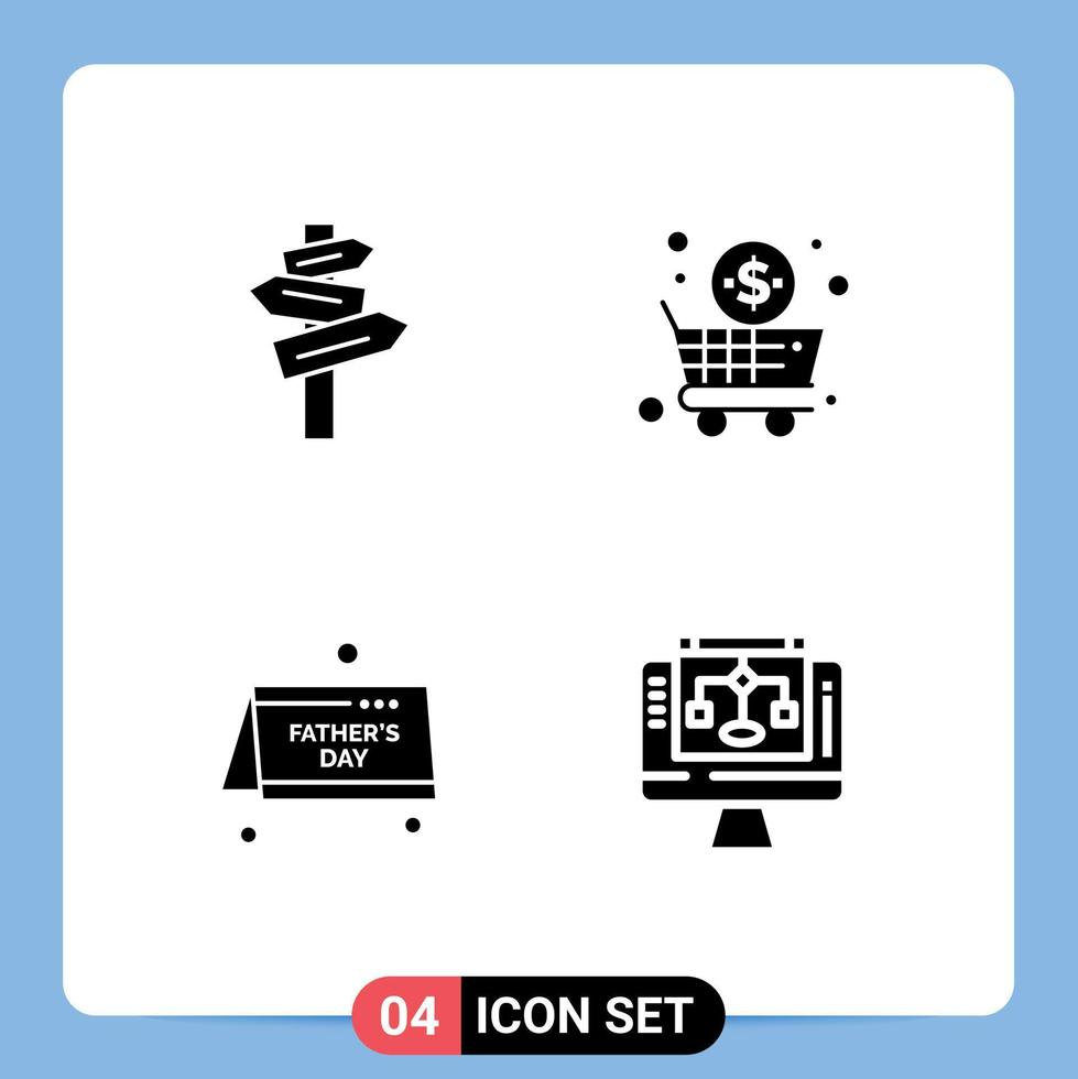 Set of 4 Modern UI Icons Symbols Signs for direction date room shop fathers day Editable Vector Design Elements