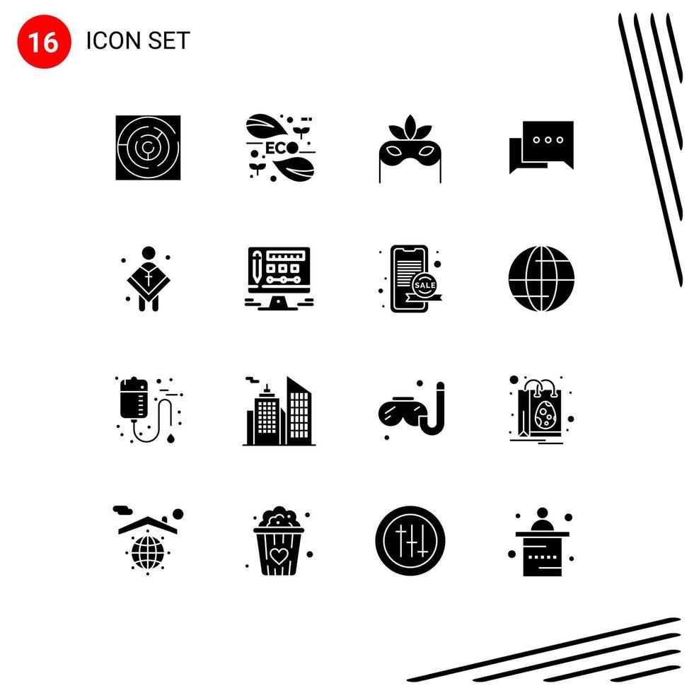 Stock Vector Icon Pack of 16 Line Signs and Symbols for church comment leaf chat masquerade Editable Vector Design Elements