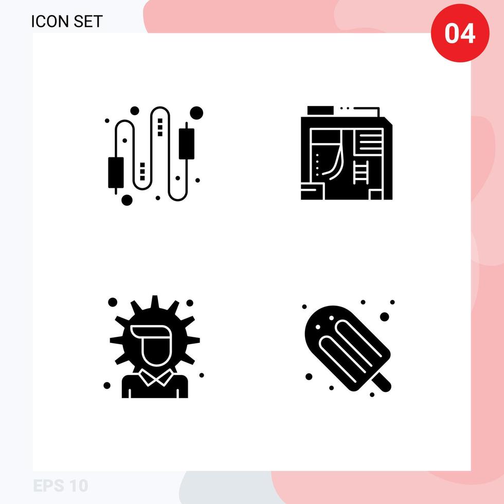 Set of 4 Commercial Solid Glyphs pack for audio economy connection box options Editable Vector Design Elements