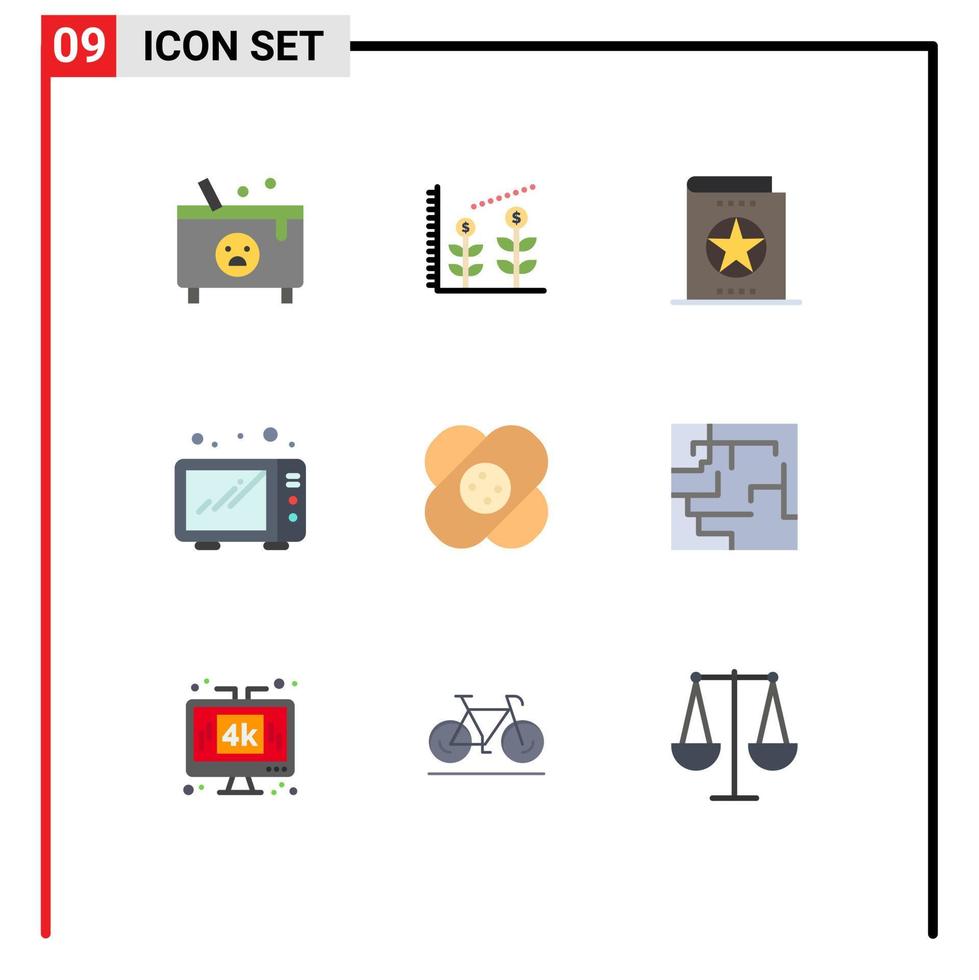 Set of 9 Modern UI Icons Symbols Signs for hospital microwave book kitchen learning Editable Vector Design Elements