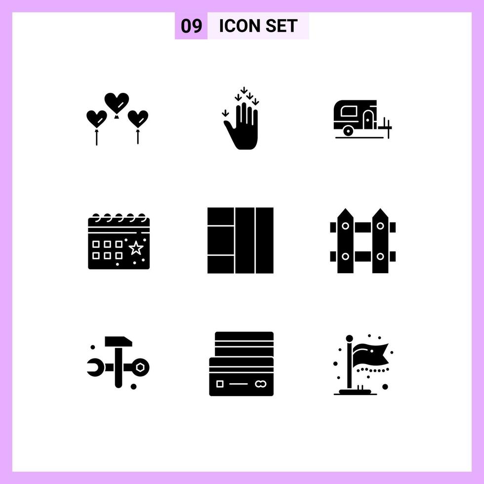 grupo universal de símbolos de iconos de 9 glifos sólidos modernos de elementos de diseño de vectores editables para la celebración de la fiesta del campamento de rejilla de flores