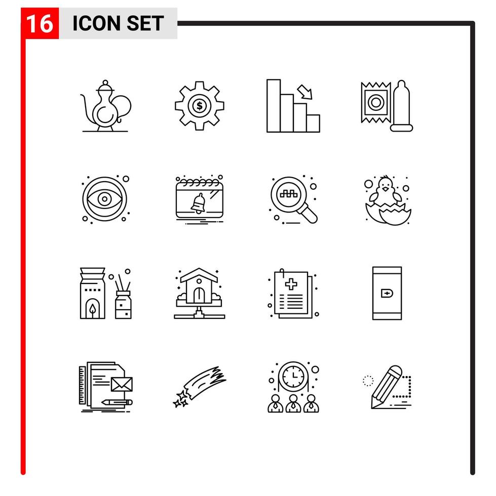 grupo universal de símbolos de iconos de 16 esquemas modernos de elementos de diseño de vectores editables de gráficos de finanzas en dólares de condones médicos
