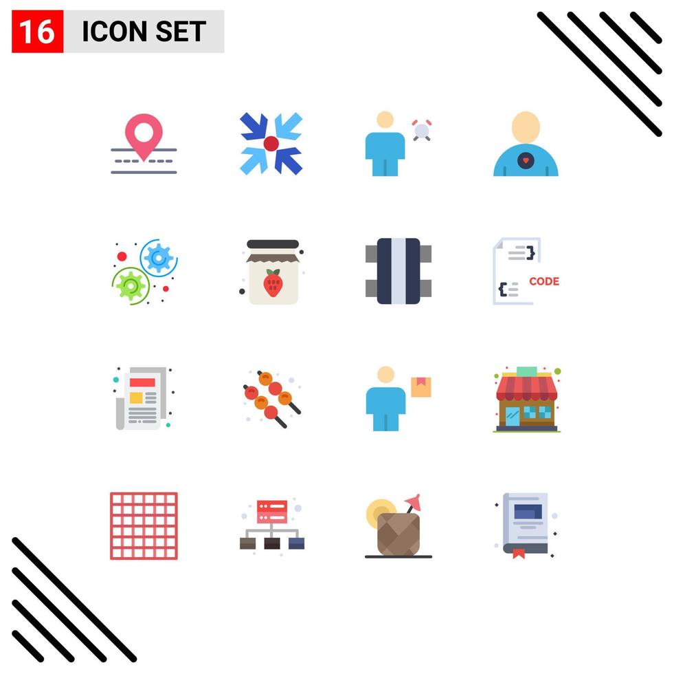Group of 16 Modern Flat Colors Set for settings gear avatar heart favorite Editable Pack of Creative Vector Design Elements