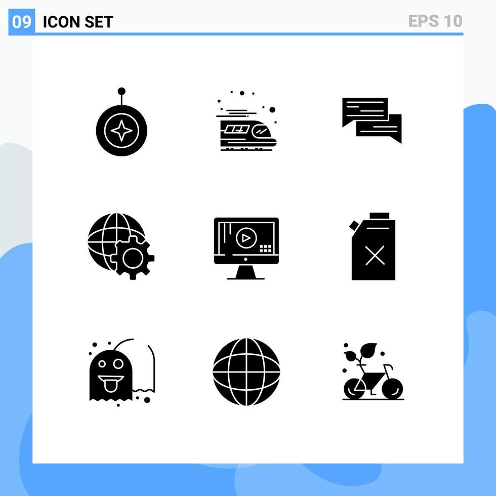 9 conjunto de glifos sólidos universales para aplicaciones web y móviles control de Internet conversación de voz elementos de diseño vectorial editables vector