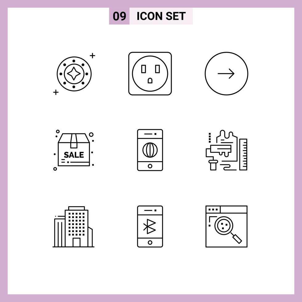 Pack of 9 Modern Outlines Signs and Symbols for Web Print Media such as connection sale control box next Editable Vector Design Elements