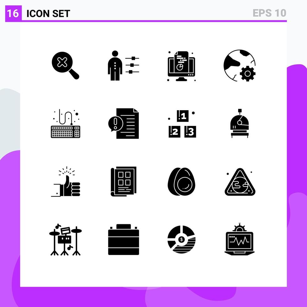 16 Universal Solid Glyphs Set for Web and Mobile Applications online internet chart global document Editable Vector Design Elements