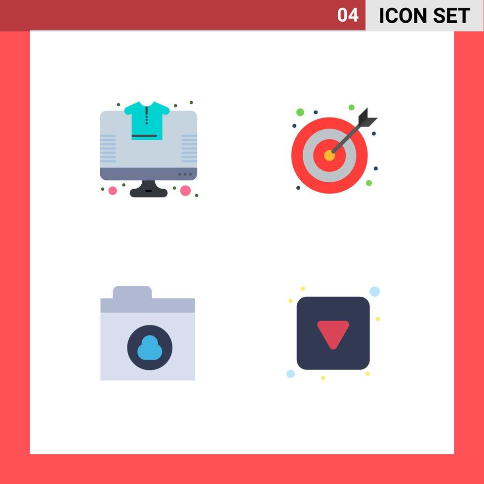 4 Universal Flat Icons Set for Web and Mobile Applications online network tshirt office arrow Editable Vector Design Elements