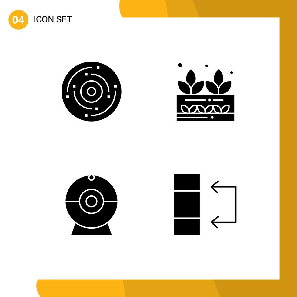 paquete de 4 signos y símbolos de glifos sólidos modernos para medios de impresión web como elementos de diseño de vectores editables para dispositivos de cultivo de vacaciones de cámara de celebración