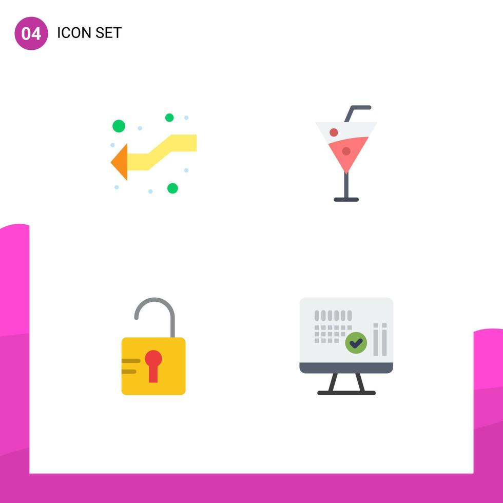 Set of 4 Modern UI Icons Symbols Signs for arrows study left beverage medical Editable Vector Design Elements