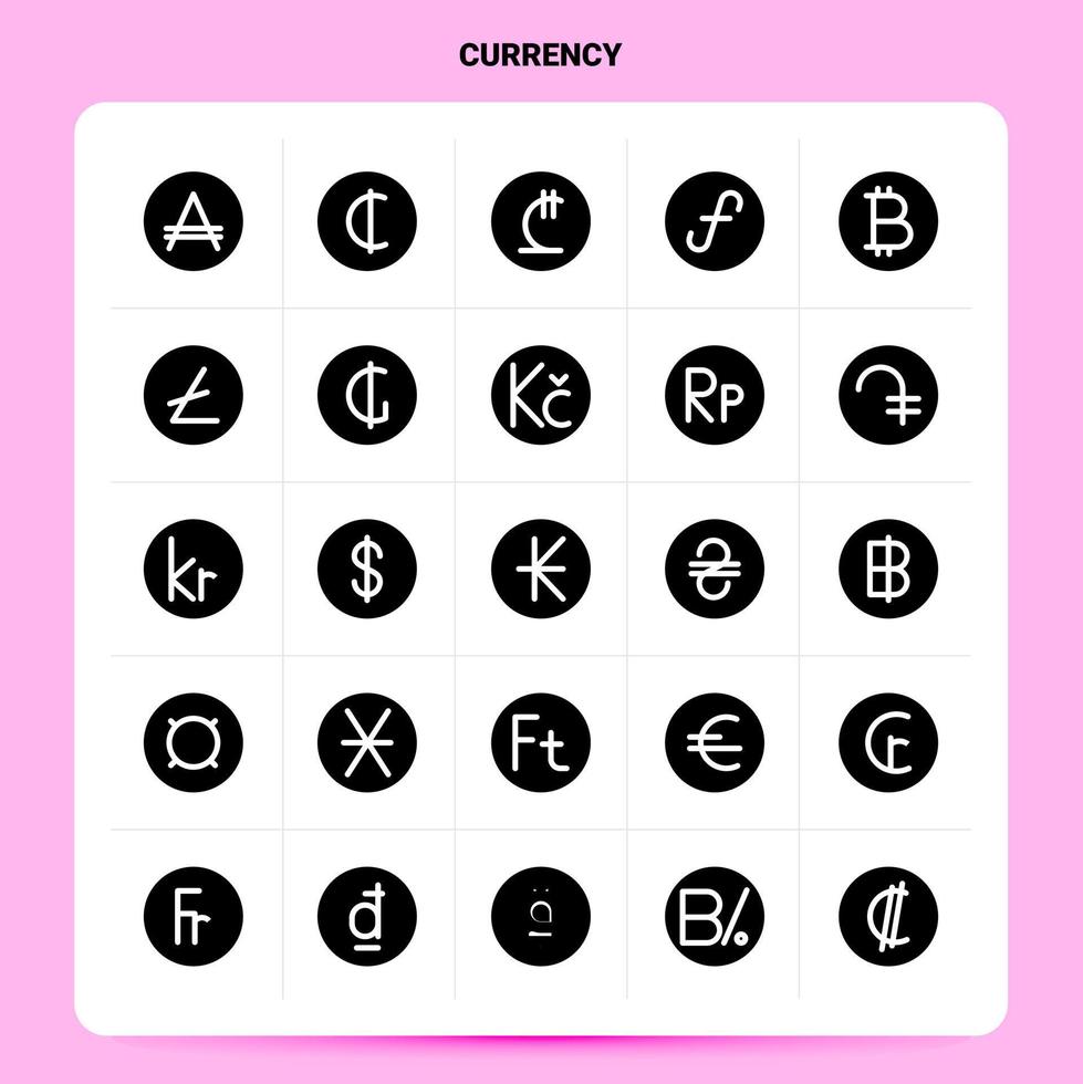 Solid 25 Currency Icon set Vector Glyph Style Design Black Icons Set Web and Mobile Business ideas design Vector Illustration